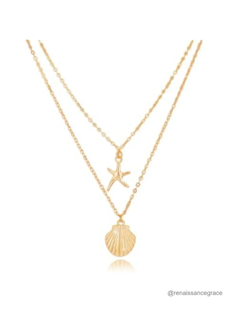 Gold Plated Layered Boho Beach Necklace Starfish Shell Charm Women